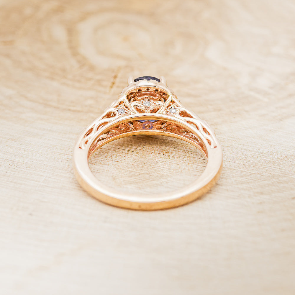 "FAYE" - ROUND CUT LAB-GROWN ALEXANDRITE ENGAGEMENT RING WITH DIAMOND HALO & ACCENTS-5