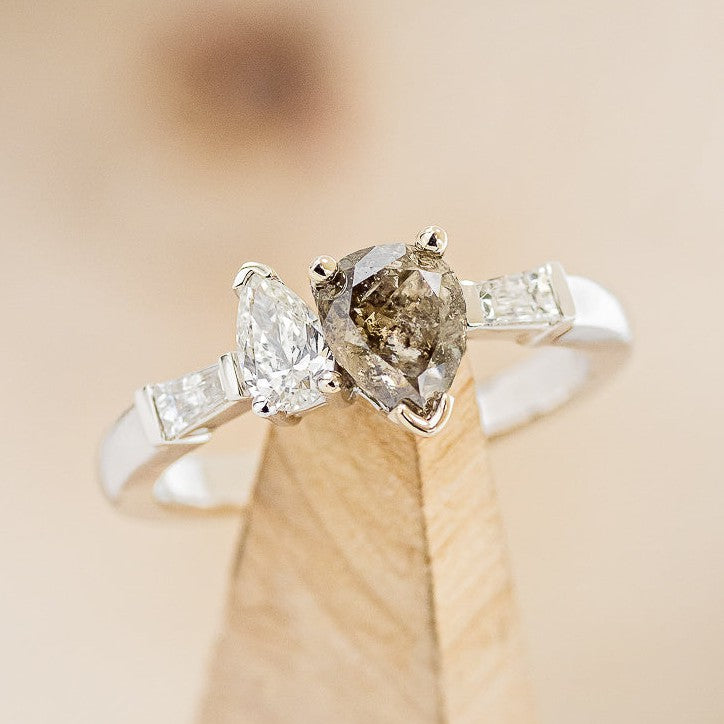 "JULIETTE" - TOI ET MOI PEAR-SHAPED SALT & PEPPER DIAMOND ENGAGEMENT RING WITH DIAMOND ACCENTS-1