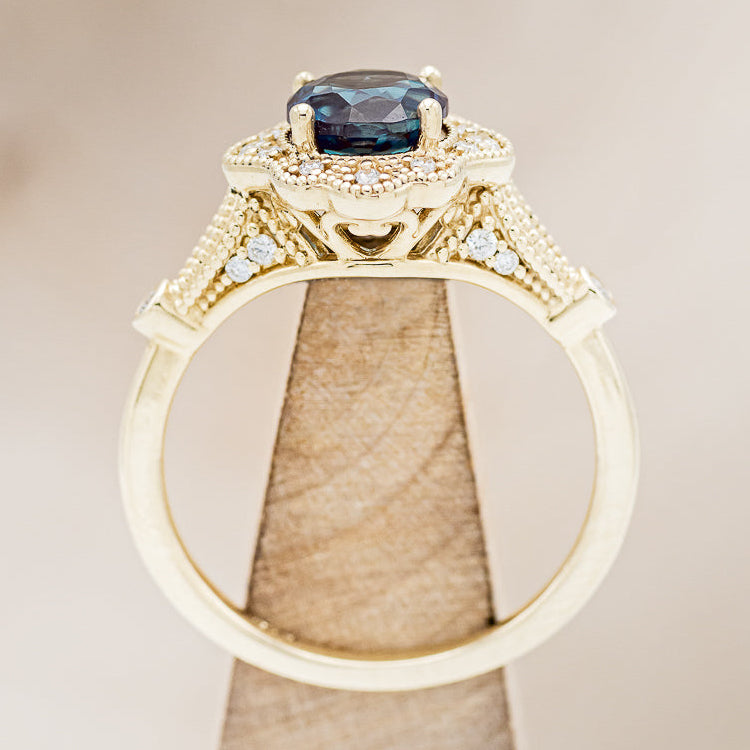 "EILEEN" - ROUND CUT LAB-GROWN ALEXANDRITE ENGAGEMENT RING WITH DIAMOND ACCENTS-5