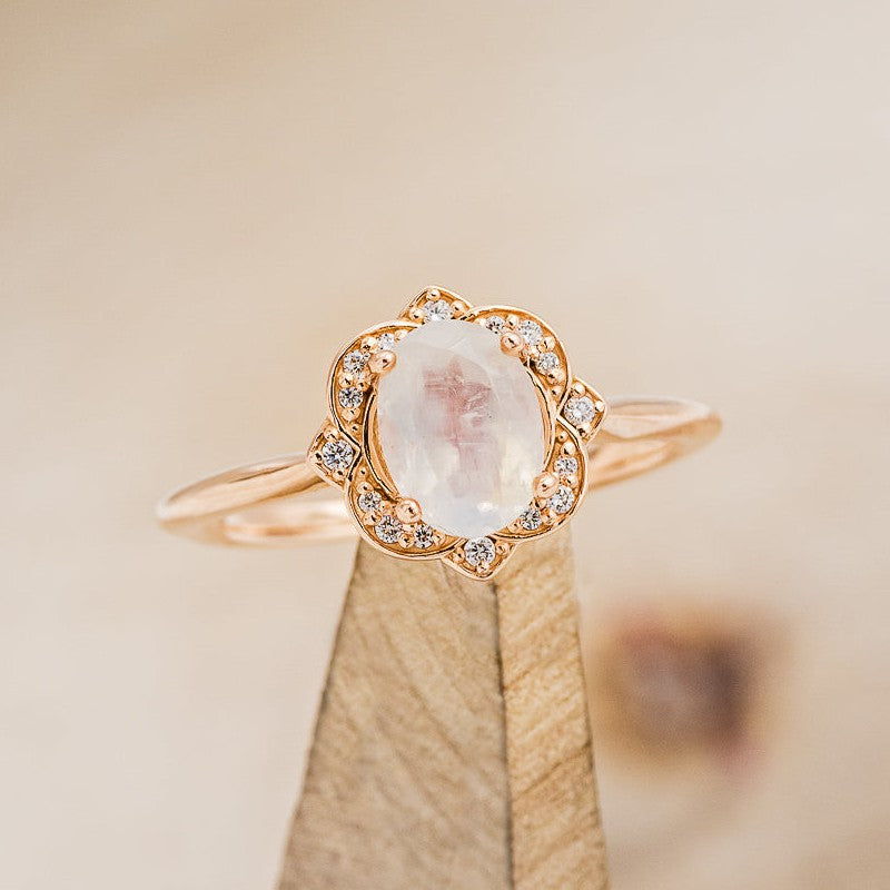 "JANE" - OVAL MOONSTONE ENGAGEMENT RING WITH DIAMONDS ACCENTS