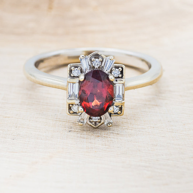 "CLEOPATRA" - OVAL GARNET ENGAGEMENT RING WITH DIAMOND ACCENTS-10