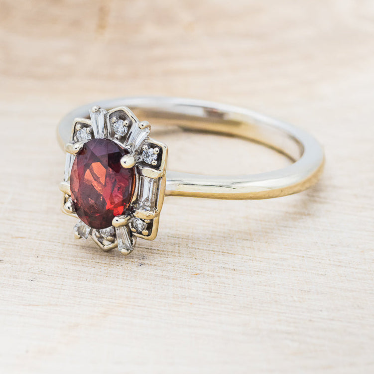 "CLEOPATRA" - OVAL GARNET ENGAGEMENT RING WITH DIAMOND ACCENTS-9