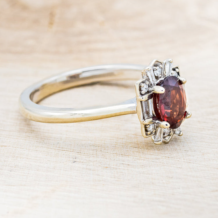 "CLEOPATRA" - OVAL GARNET ENGAGEMENT RING WITH DIAMOND ACCENTS-8
