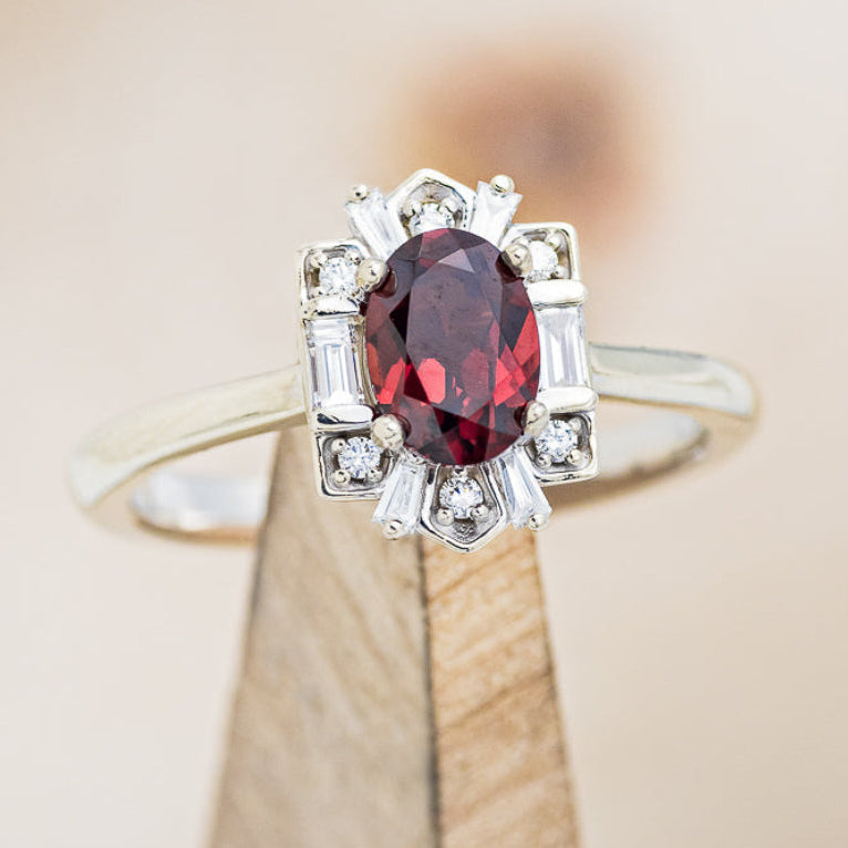 "CLEOPATRA" - OVAL GARNET ENGAGEMENT RING WITH DIAMOND ACCENTS-7