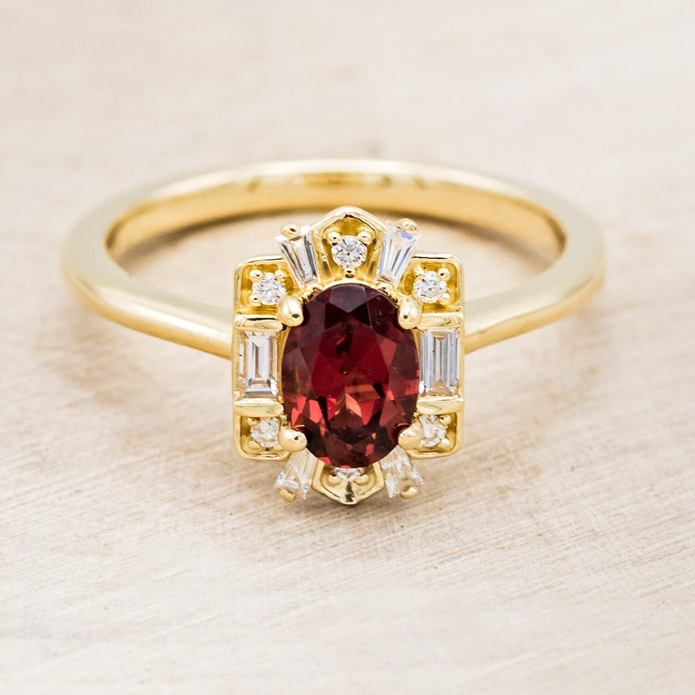 "CLEOPATRA" - OVAL GARNET ENGAGEMENT RING WITH DIAMOND ACCENTS-4
