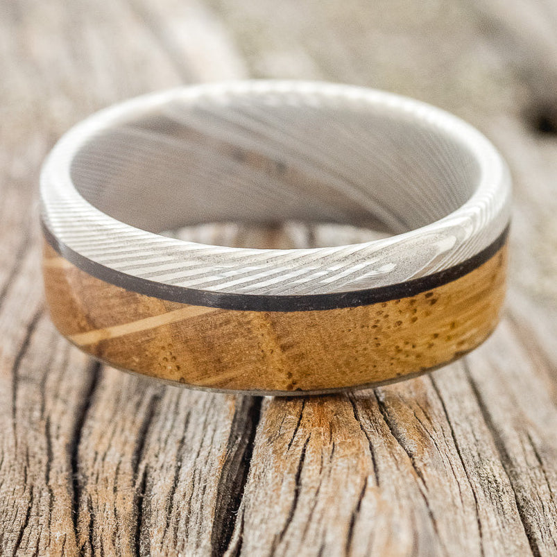 "EZRA" - WHISKEY BARREL & CHARRED WHISKEY BARREL WEDDING BAND - READY TO SHIP-3