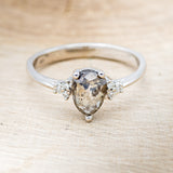 "RHEA" - PEAR-SHAPED SALT & PEPPER DIAMOND ENGAGEMENT RING WITH DIAMOND ACCENTS-4