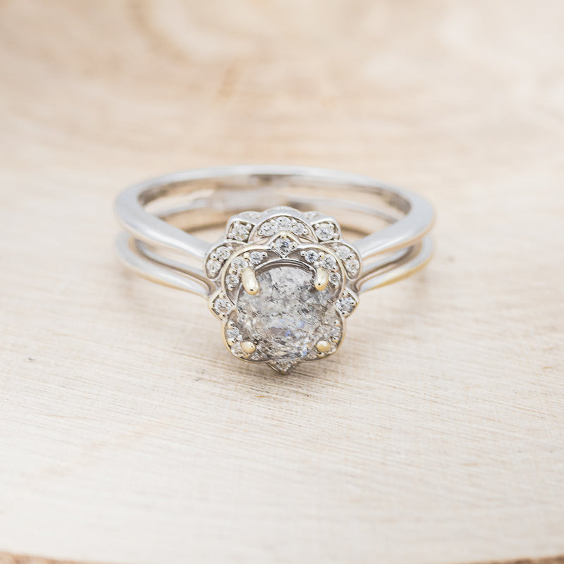 "JANE" - ROUND CUT SALT & PEPPER DIAMOND ENGAGEMENT RING WITH DIAMOND ACCENTS & TRACER