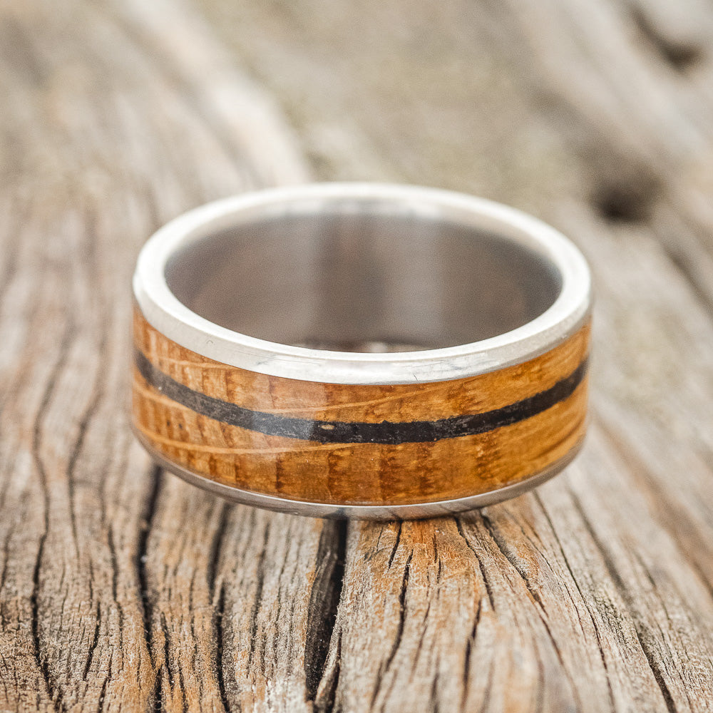 "RAINIER" - WHISKEY BARREL & OFFSET CHARRED WHISKEY BARREL WEDDING BAND-3