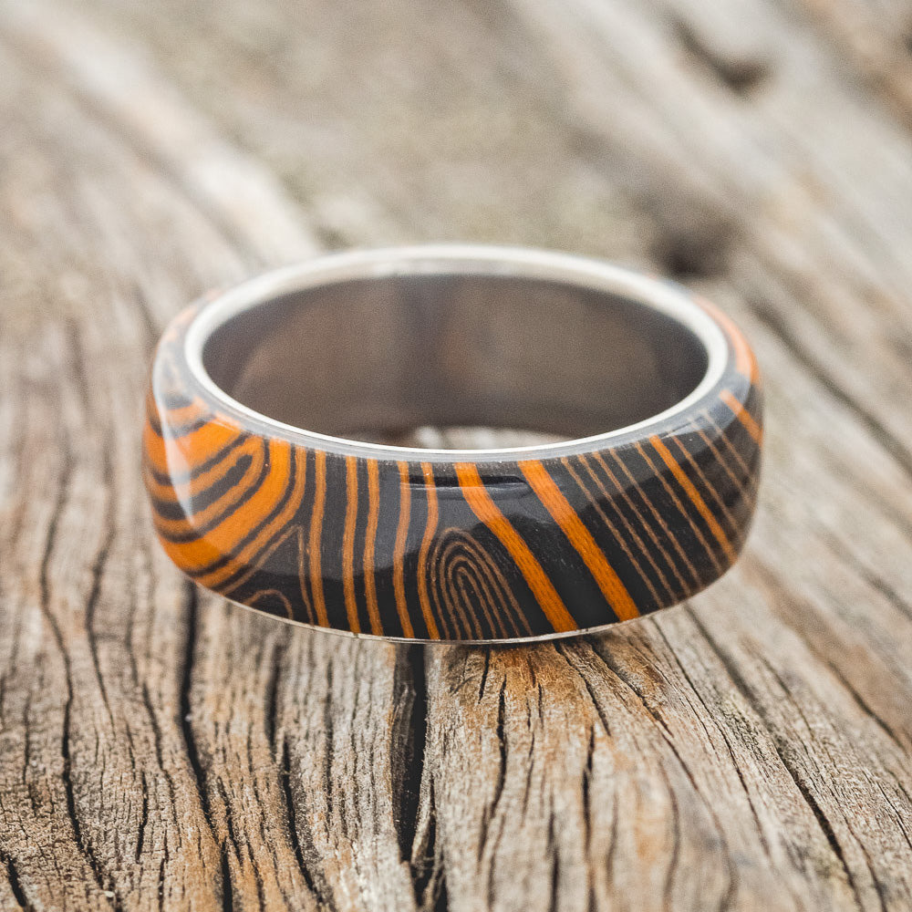 "HAVEN" - ORANGE & BLACK WAVE WEDDING BAND-3