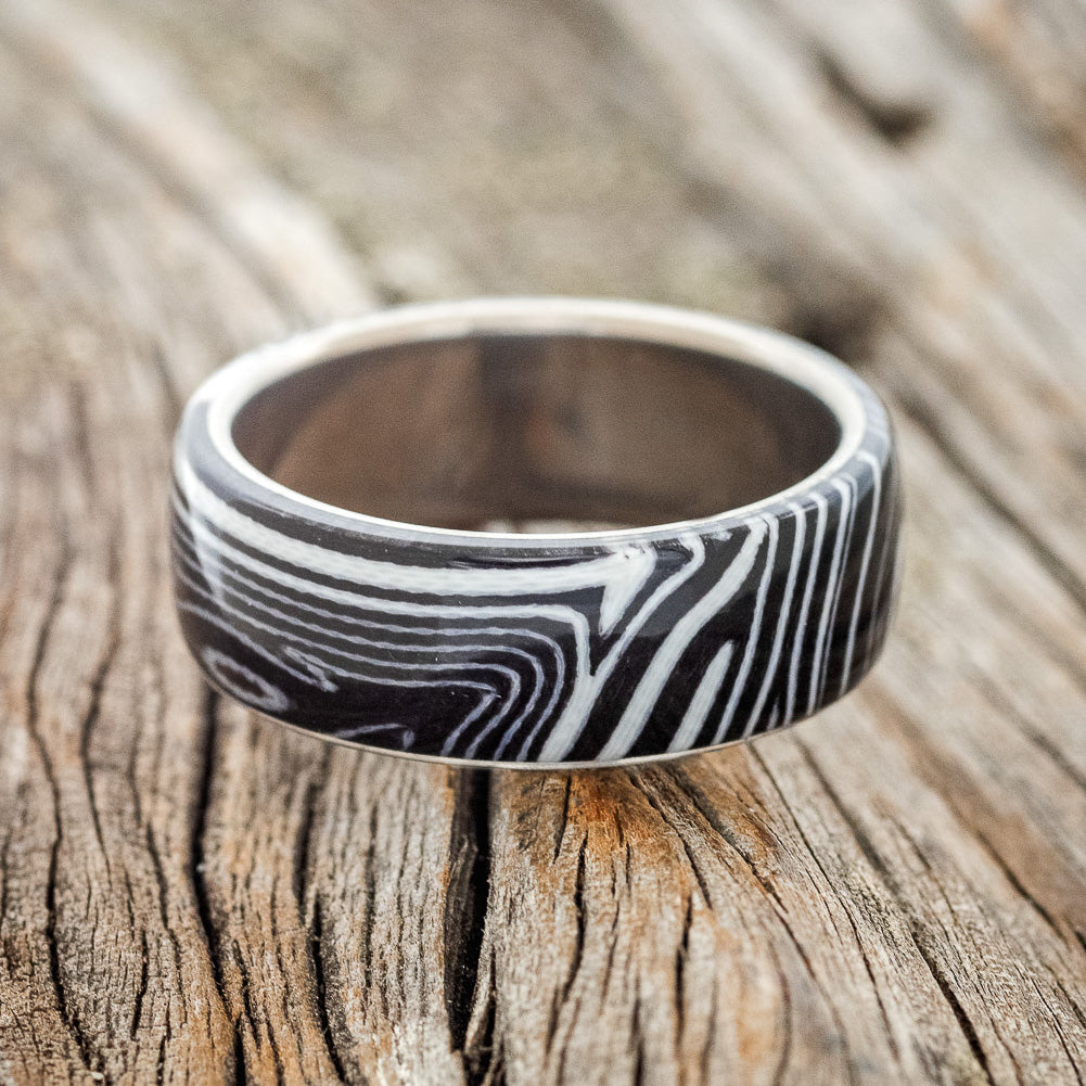 "HAVEN" - BLACK & WHITE WAVE WEDDING BAND-3