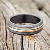 "TANNER" - ANTLER & 14K GOLD INLAY WEDDING RING FEATURING A BRUSHED BLACK ZIRCONIUM BAND-3