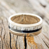 "TANNER" - ANTLER & JET STONE WEDDING RING-3