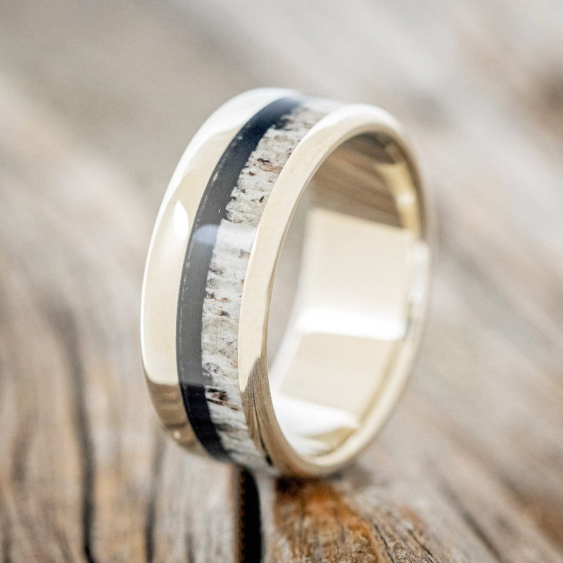 "TANNER" - ANTLER & JET STONE WEDDING RING-1