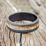 "CASTOR" - ANTLER & WHISKEY BARREL OAK WEDDING RING WITH A HAMMERED FINISH - READY TO SHIP-6