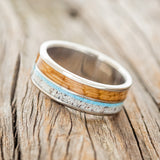 "DYAD" - WHISKEY BARREL, ANTLER & TURQUOISE WEDDING BAND - READY TO SHIP-2