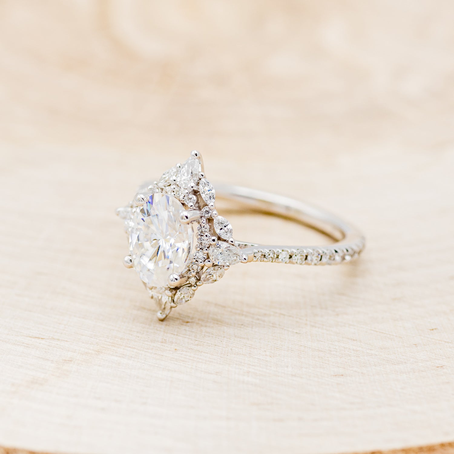 "NORTH STAR" - BRILLIANT CUT OVAL MOISSANITE ENGAGEMENT RING WITH DIAMOND ACCENTS & DIAMOND TRACER-15