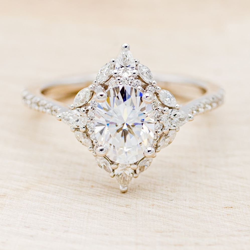 "NORTH STAR" - BRILLIANT CUT OVAL MOISSANITE ENGAGEMENT RING WITH DIAMOND ACCENTS & DIAMOND TRACER-16