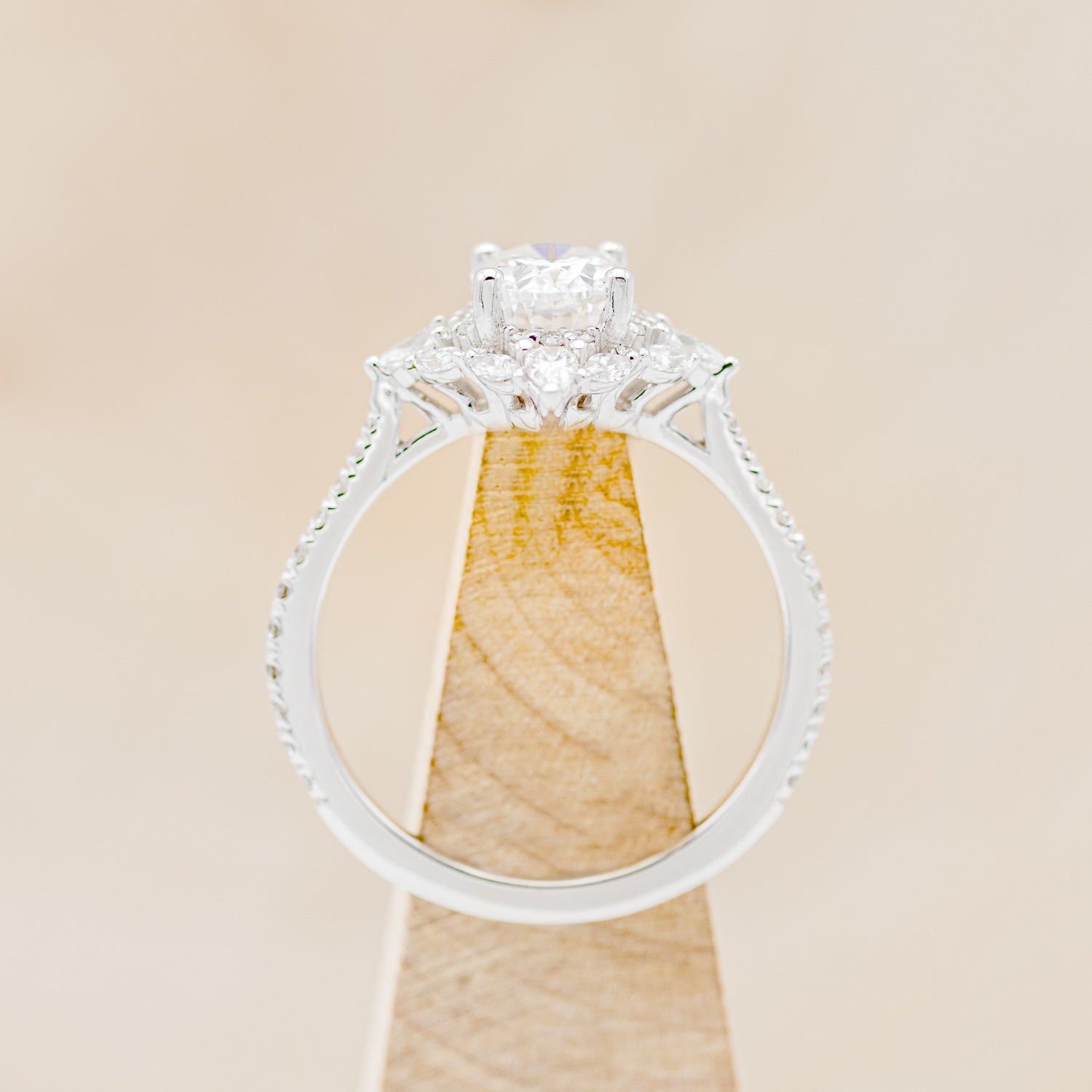 "NORTH STAR" - BRILLIANT CUT OVAL MOISSANITE ENGAGEMENT RING WITH DIAMOND ACCENTS & DIAMOND TRACER-17