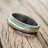 "TANNER" - MALACHITE & 14K GOLD INLAY WEDDING RING FEATURING A BRUSHED BLACK ZIRCONIUM BAND-2