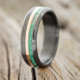 "TANNER" - MALACHITE & 14K GOLD INLAY WEDDING RING FEATURING A BRUSHED BLACK ZIRCONIUM BAND-1