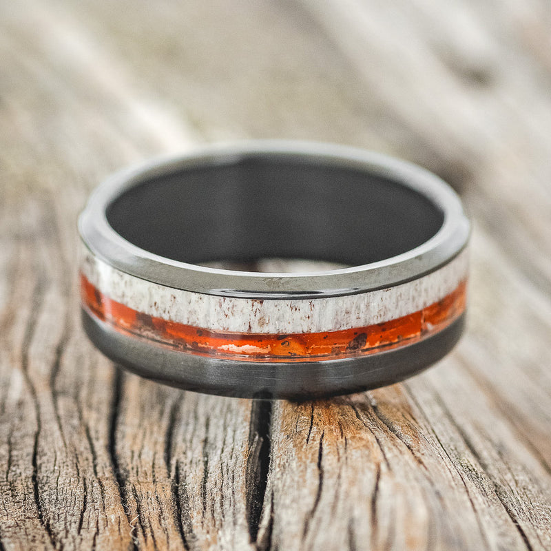 "TANNER" - RED PATINA COPPER & ANTLER WEDDING RING-3