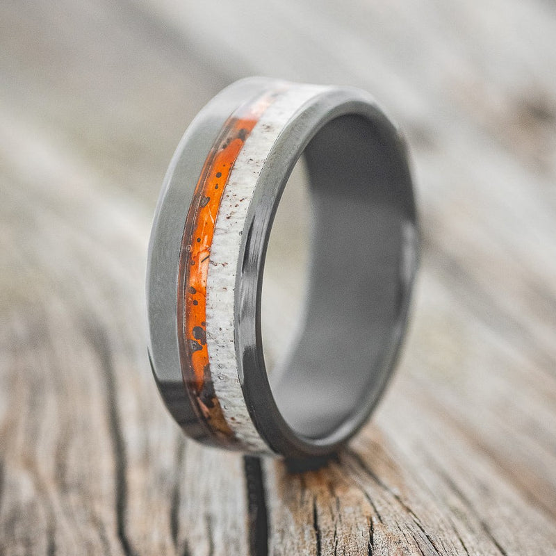 "TANNER" - RED PATINA COPPER & ANTLER WEDDING RING-1