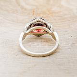 "LUCY IN THE SKY" - ROUND CUT GARNET ENGAGEMENT RING WITH DIAMOND ACCENTS & RED OPAL INLAYS