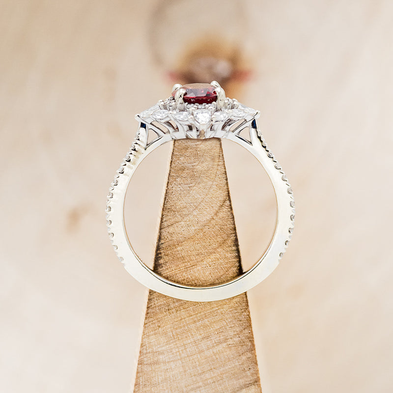 "NORTH STAR" - OVAL GARNET ENGAGEMENT RING WITH DIAMOND HALO & ACCENTS-11