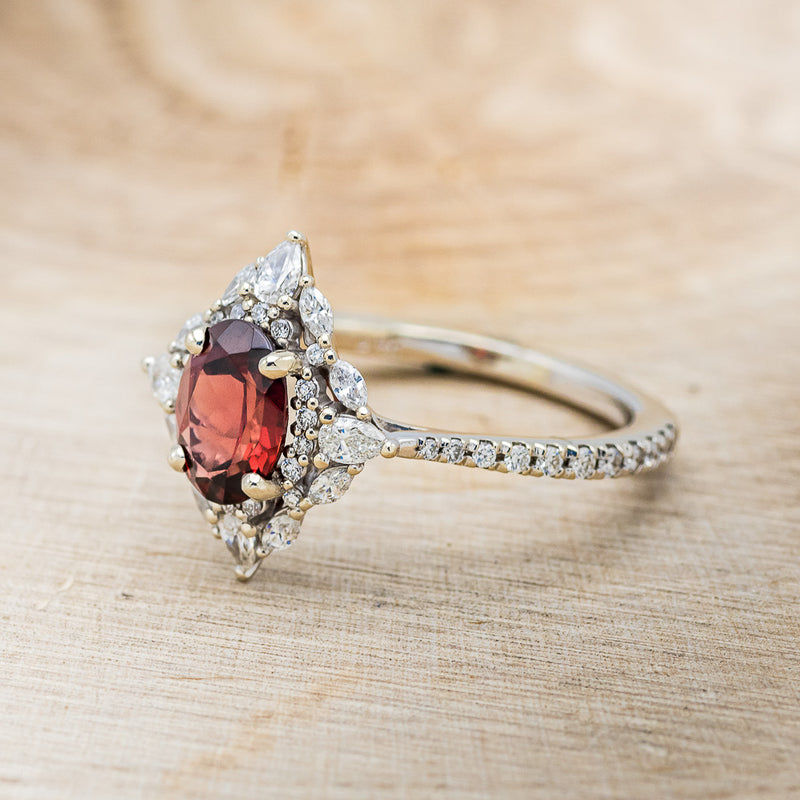 "NORTH STAR" - OVAL GARNET ENGAGEMENT RING WITH DIAMOND HALO & ACCENTS-9