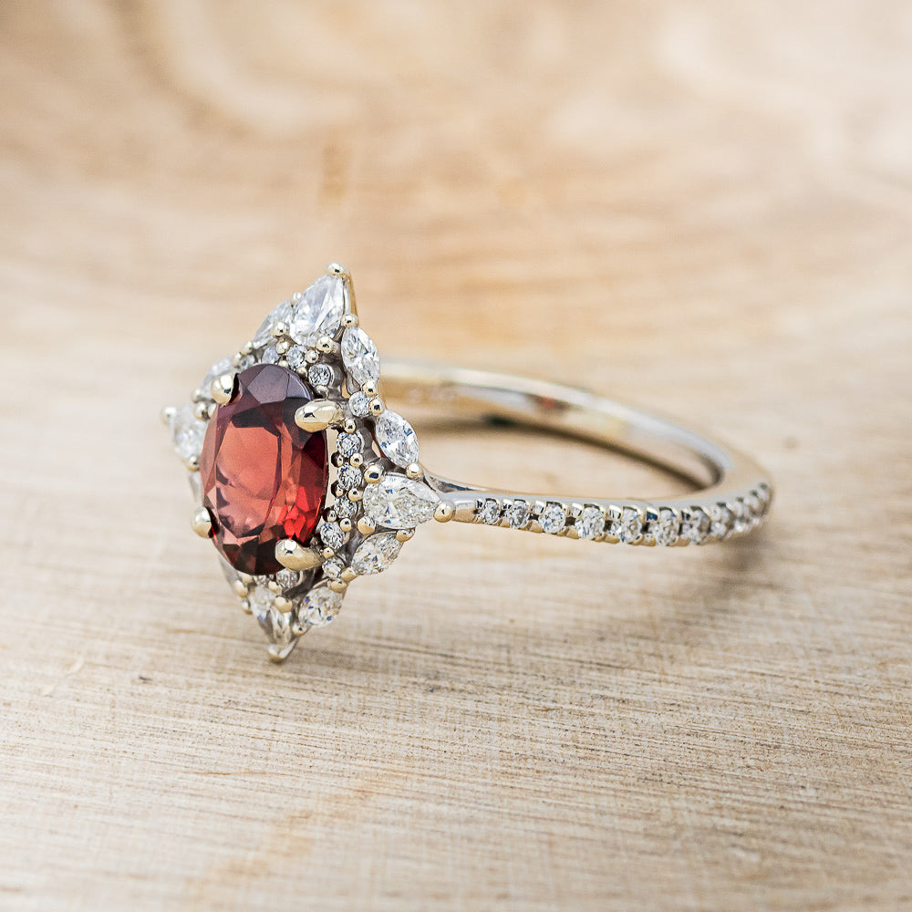 "NORTH STAR" - OVAL GARNET ENGAGEMENT RING WITH DIAMOND HALO - EXPEDITED-9