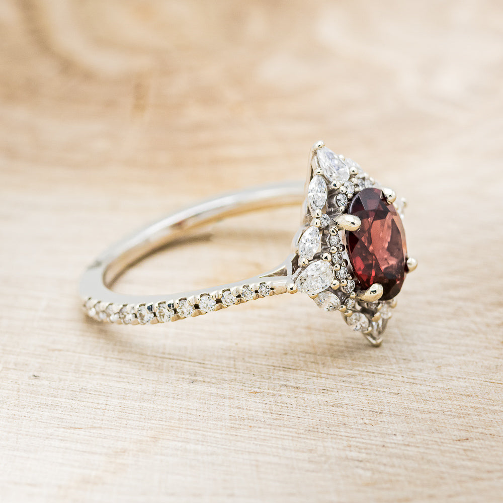 "NORTH STAR" - OVAL GARNET ENGAGEMENT RING WITH DIAMOND HALO - EXPEDITED-8