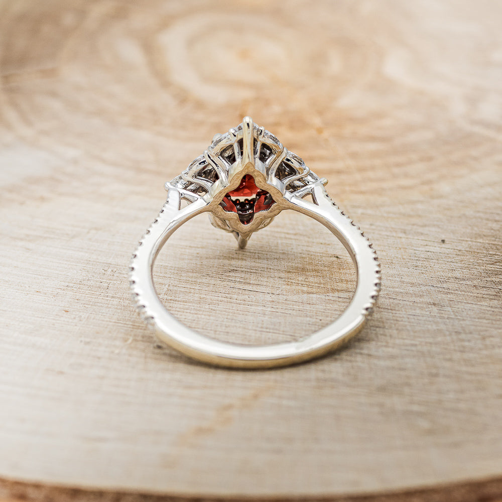 "NORTH STAR" - OVAL GARNET ENGAGEMENT RING WITH DIAMOND HALO - EXPEDITED-12