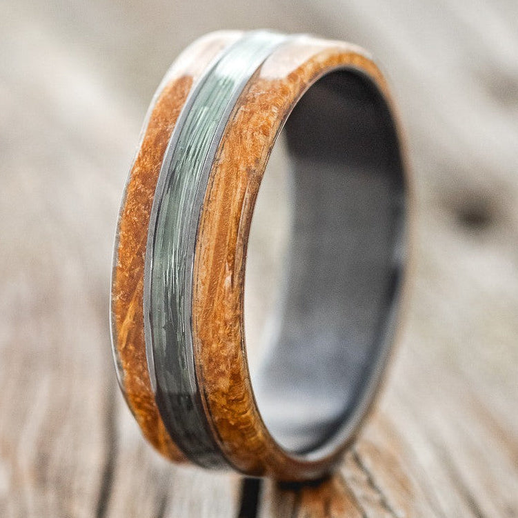 "GLEN" - WHISKEY BARREL OAK & FISHING LINE WEDDING RING-1
