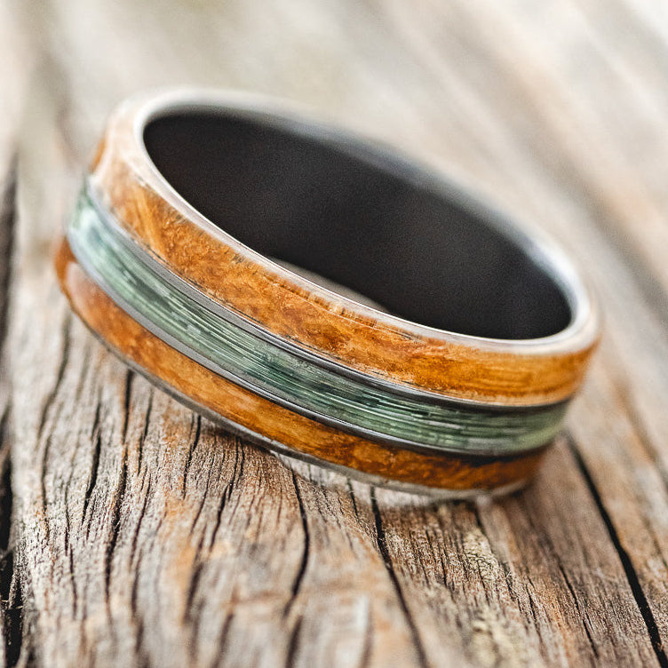 "GLEN" - WHISKEY BARREL OAK & FISHING LINE WEDDING RING-2