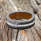 "NIRVANA" - ANTLER WEDDING RING FEATURING A WHISKEY BARREL LINED BLACK ZIRCONIUM BAND-5