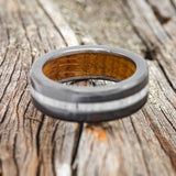 "NIRVANA" - ANTLER WEDDING RING FEATURING A WHISKEY BARREL LINED BLACK ZIRCONIUM BAND-6