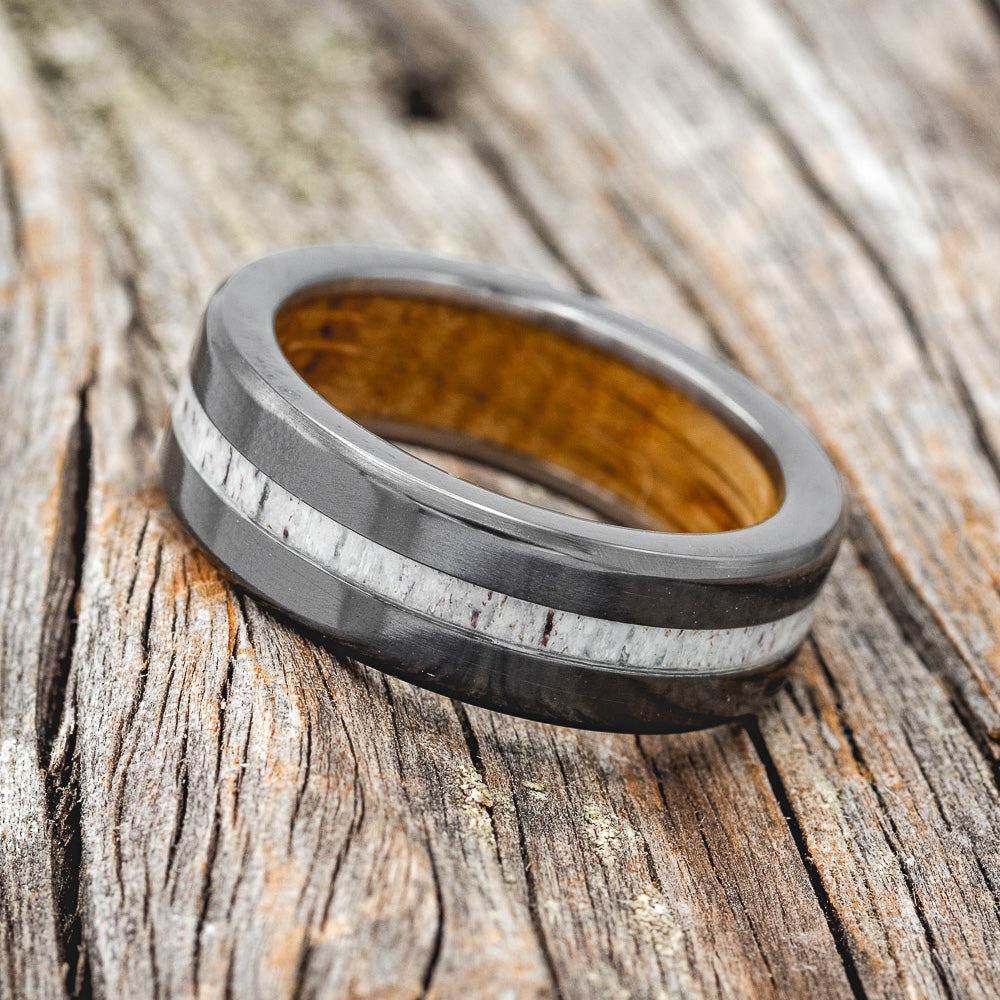 "NIRVANA" - ANTLER WEDDING BAND FEATURING A WHISKEY BARREL LINING - READY TO SHIP-3