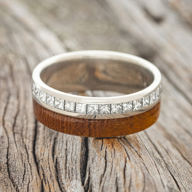 Koa wood ring with diamond Clearance