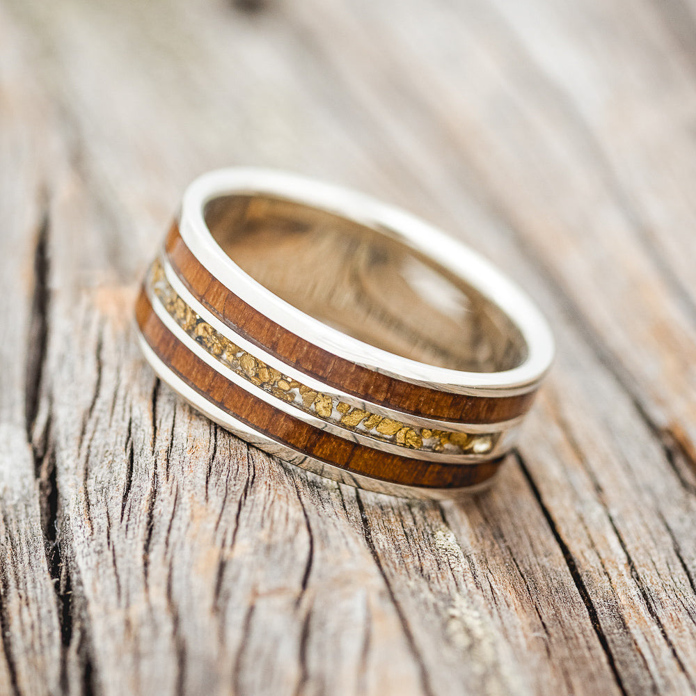 "AMBROSE" - KOA WOOD, ANTLER & GOLD NUGGETS WEDDING BAND-3