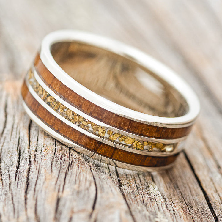"AMBROSE" - KOA WOOD, ANTLER & GOLD NUGGETS WEDDING BAND-3