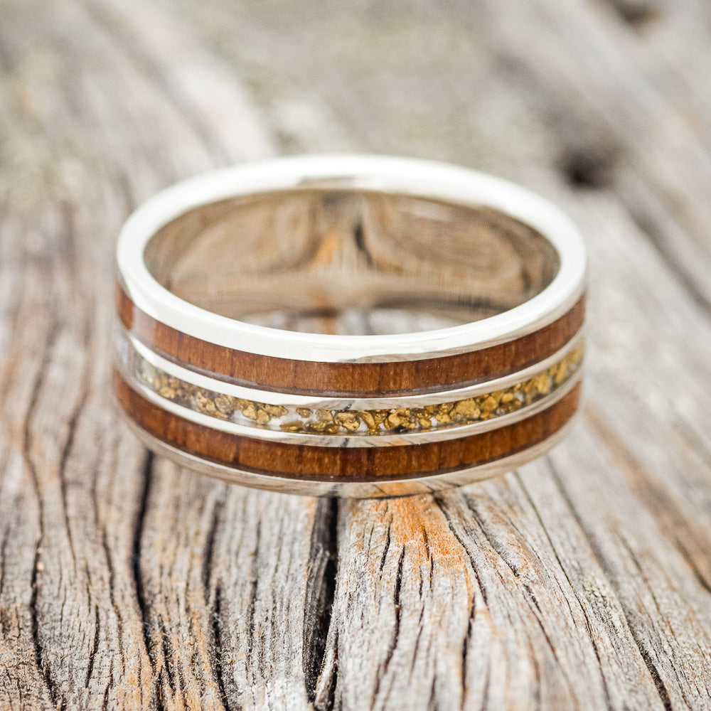 "AMBROSE" - KOA WOOD, ANTLER & GOLD NUGGETS WEDDING BAND-5