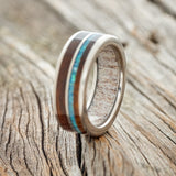 "DYAD" - KOA WOOD & BLUE OPAL WEDDING RING FEATURING AN ANTLER LINED BAND-2