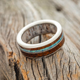 "DYAD" - KOA WOOD & BLUE OPAL WEDDING RING FEATURING AN ANTLER LINED BAND-4