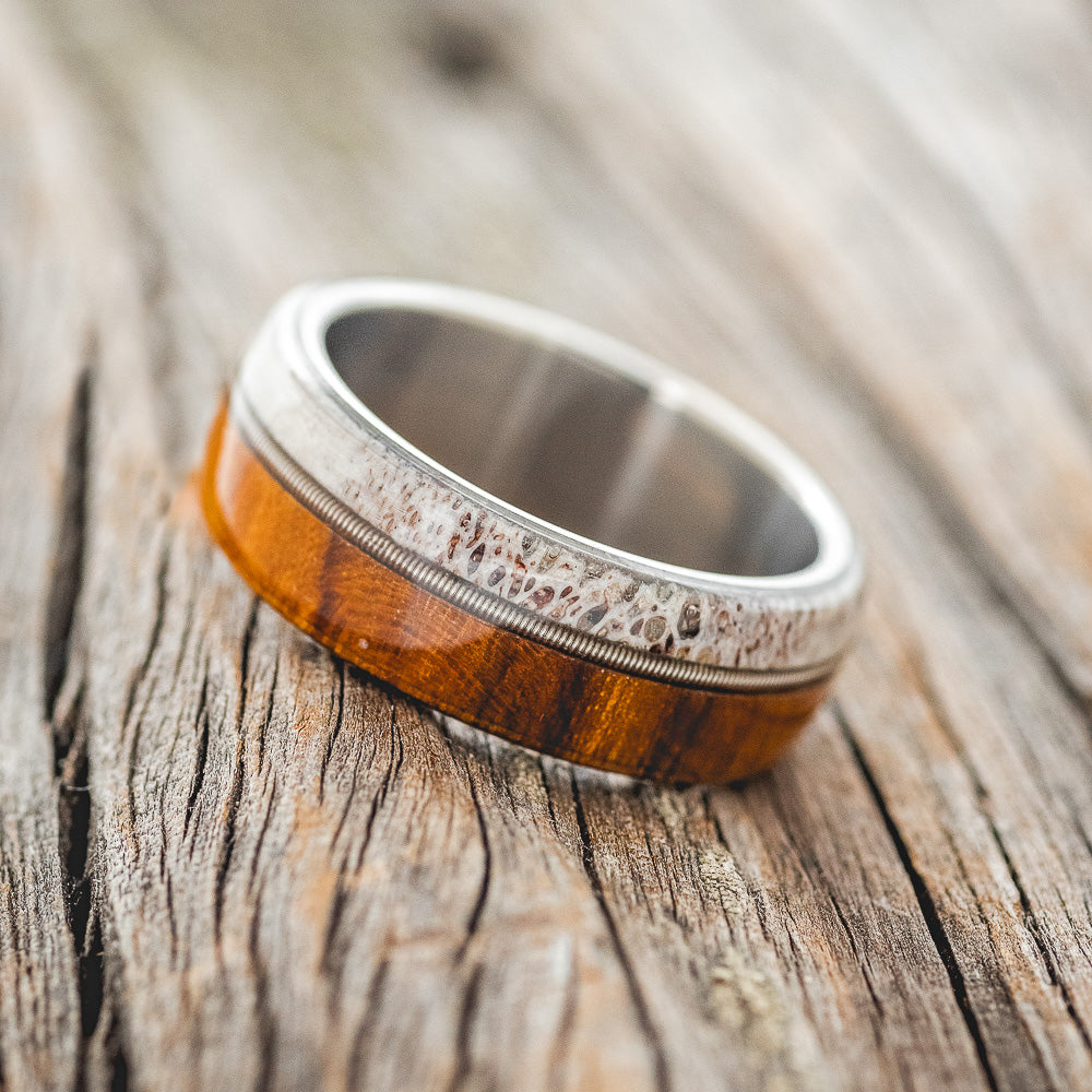 "ARGOS" - ANTLER, GUITAR STRING & IRONWOOD WEDDING BAND-2