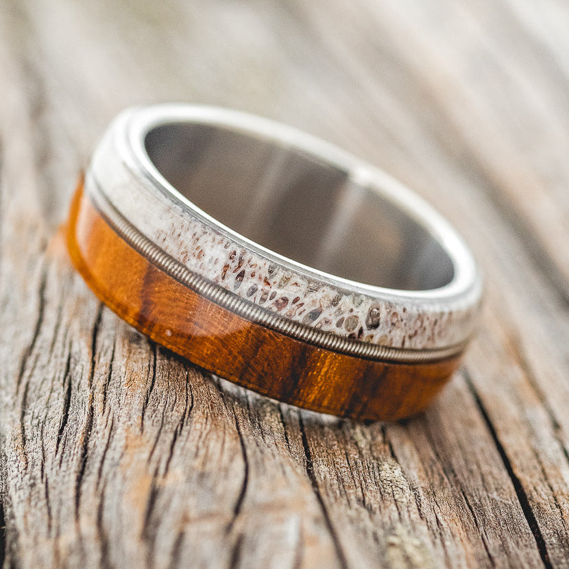 "ARGOS" - ANTLER, GUITAR STRING & IRONWOOD WEDDING BAND-2
