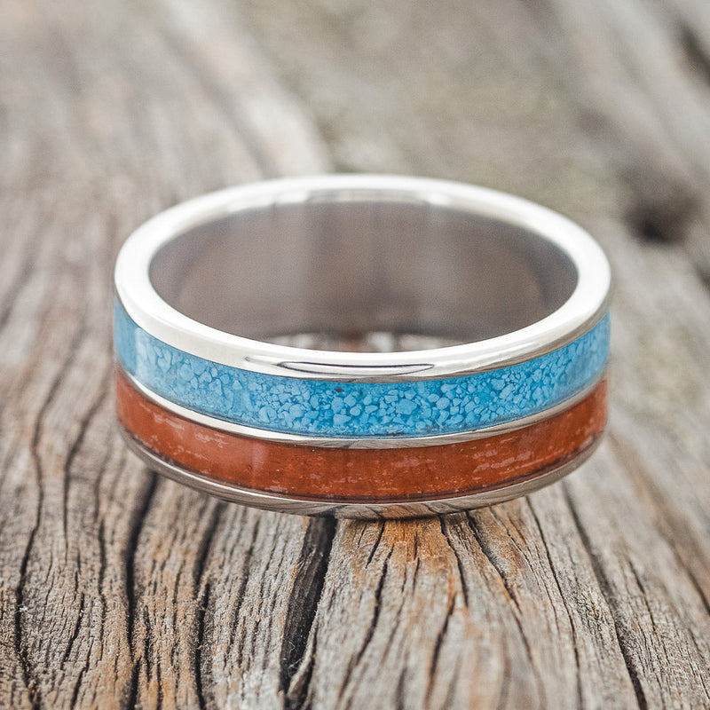 "DYAD" - RED JASPER & TURQUOISE WEDDING BAND - READY TO SHIP-3