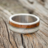 "RAINIER" - FIRE AND ICE OPAL, GUITAR STRING & REDWOOD WEDDING BAND-3