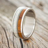 "RAINIER" - FIRE AND ICE OPAL, GUITAR STRING & REDWOOD WEDDING BAND-1