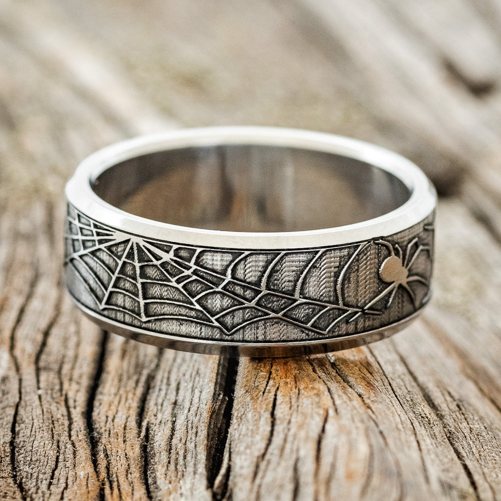 "LEGACY" - CHANNEL EMBOSSED SPIDER & WEB WEDDING BAND-5